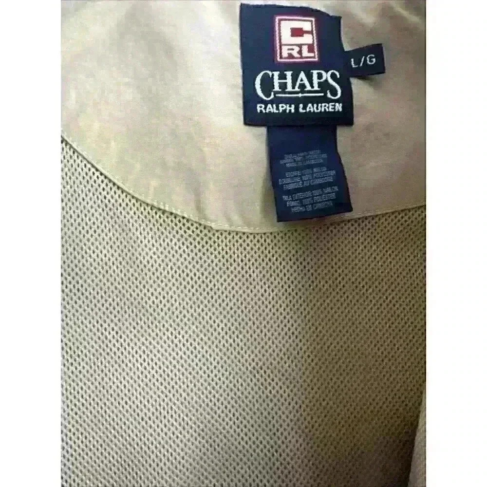 Chaps Ralph Lauren Men’s Sz Large Tan Pullover Windbreaker Jacket Tuck Away Hood - Picture 6 of 16